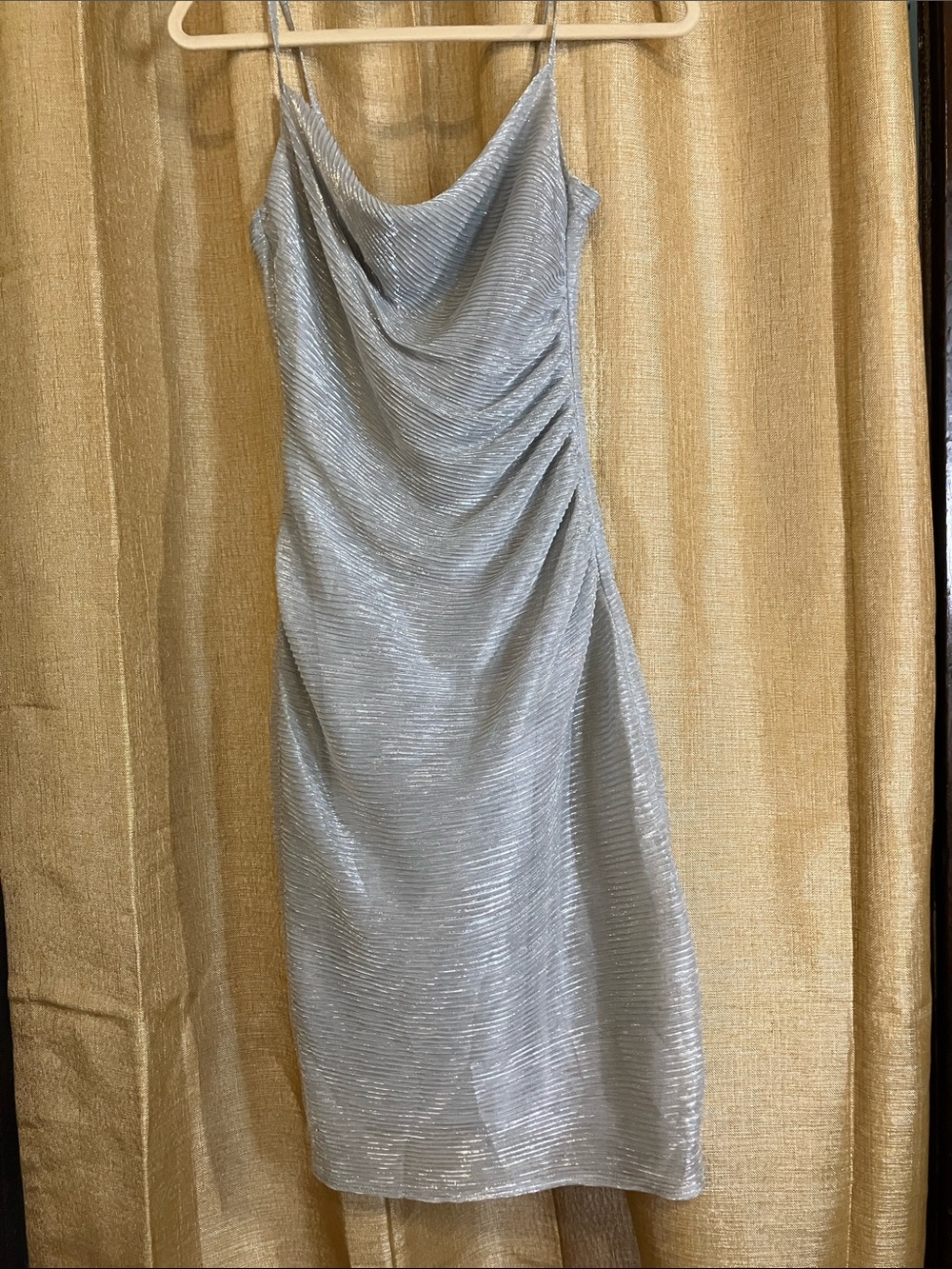 Laundry By Shelli Segal Silver Cowl-Neck Midi Slip Dress